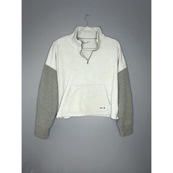 Under Armour Pullover Womens M Quarter Zip Athletic Grey Colorblock Cropped Boxy - Picture 1 of 16